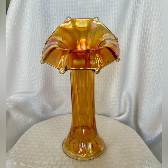 Jack in the Pulpit Marigold Morning Glory Carnival Glass Vase by Imperial Glass - Picture 1 of 16